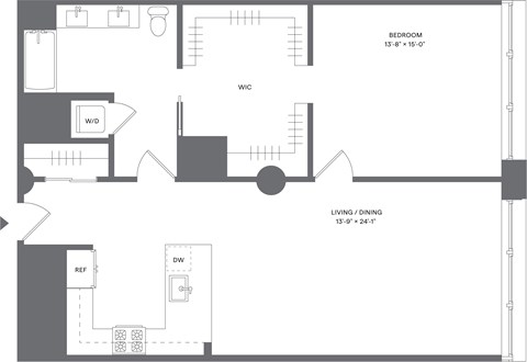 Floor plan for 1 bed, 1 bath, 1110 sqft